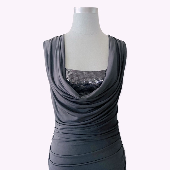LAUNDRY by Design Black Cowl Neck Drape Dress Women's Lined Sequins Dress - Picture 11 of 14